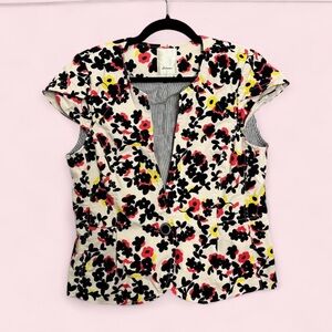 Elevenses Anthropologie Floral Blazer Jacket Mod Retro Art Pop Dopamine Sz 12